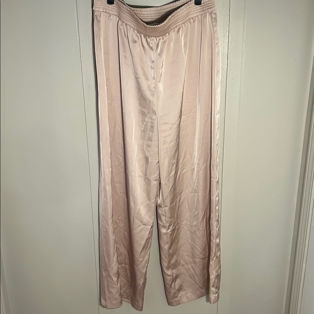 Champagne Satin Wide Leg Pull On Pants